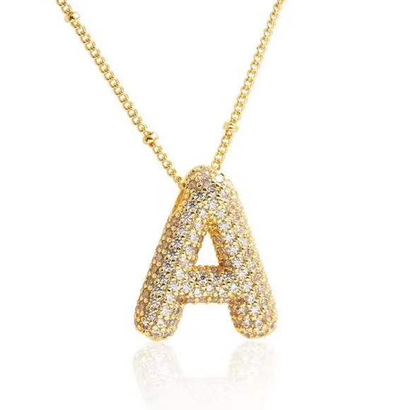 A Gold Initial Necklace with Sparkling Letter Pendant" - Picture 1 of 9